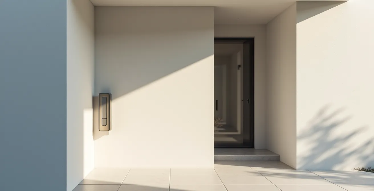 Vue d'ensemble d'une entrée de maison montrant un positionnement discret